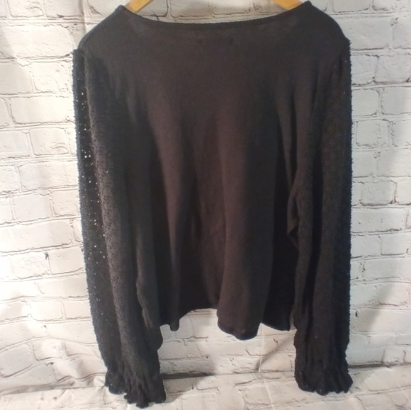 Madewell Textured Black Eyelet Mix Ruffle Longsleeve Top XXL - Picture 3 of 15